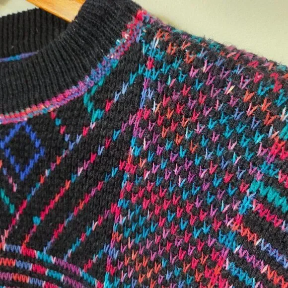 VINTAGE MULTICOLOR GEOMETRIC PATTERN CREW NECK PULLOVER SWEATER MEDIUM - Picture 4 of 13